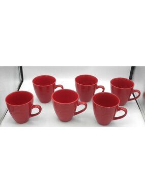 BIA Cordon Bleu Red Embossed Beehive Bands Art Deco Style Mug Set of 6